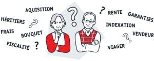 questions des vendeurs en viager : illustration des seniors qui se posent des questions sur la vente en viager